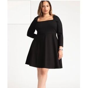 ELOQUII Black Square Neck 3/4 Sleeve Peplum Top Women's Plus Size NEW